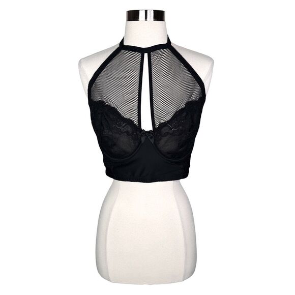 Torrid Floral Lace Mesh Halter Bralette Top - Size 0 (Large) - Picture 1 of 5